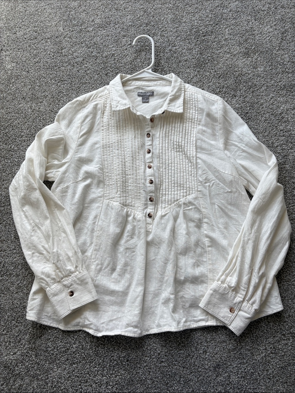 Falls Creek White Pintuck Button-Front Cotton Blouse